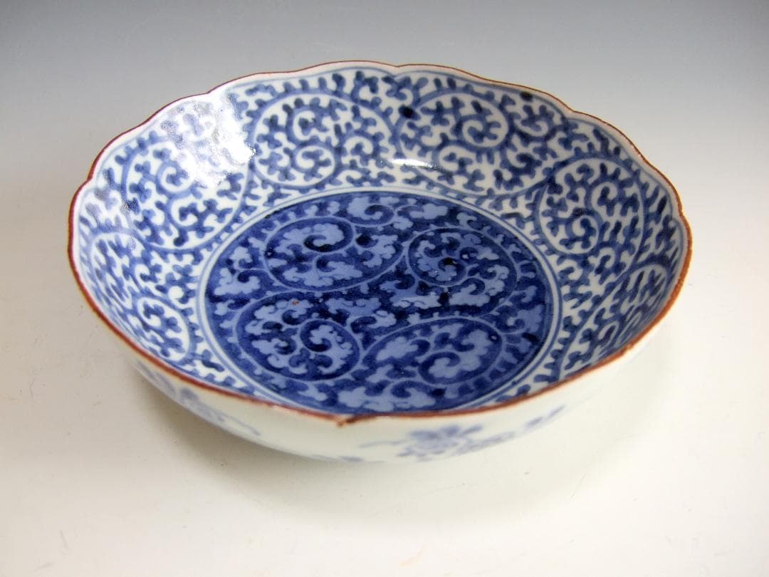 江戸中期 古伊万里 藍柿右衛門 蛸唐草 白抜蛸唐草 なます皿 / 逆蛸唐草