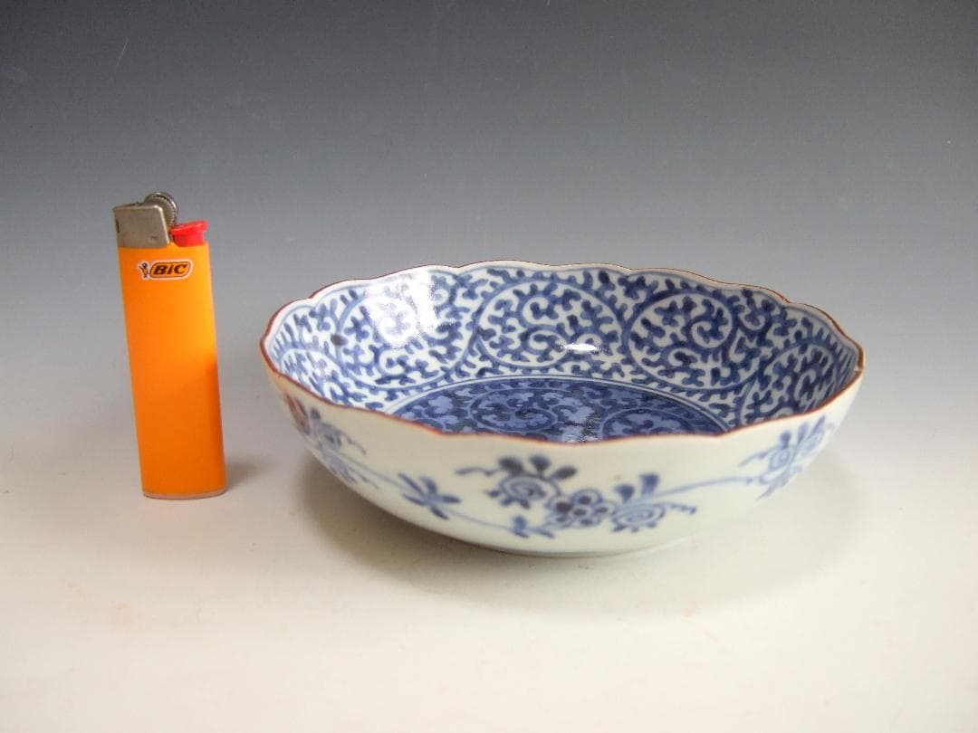 江戸中期 古伊万里 藍柿右衛門 蛸唐草 白抜蛸唐草 なます皿 / 逆蛸唐草