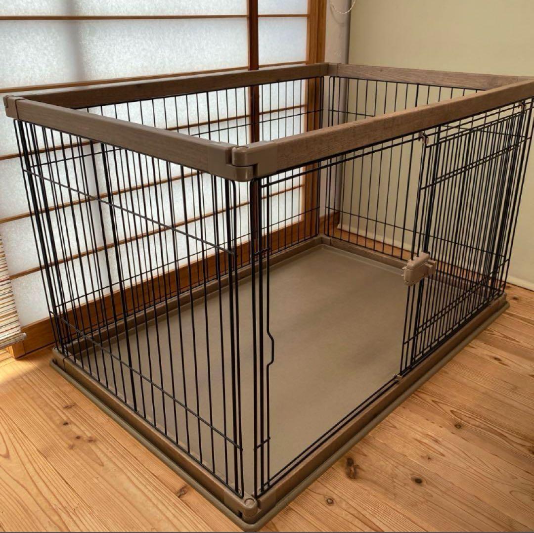 【美品】アイリスオーヤマ 犬 サークル ウッディサークル ブラウン