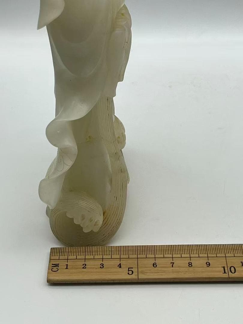 清乾隆時代 和田白玉観音　白和田玉彫り　仏教用品　仏像　唐物(A-96)