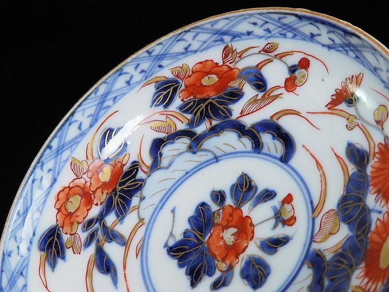 古伊万里　色絵　元禄写　菊に牡丹の図　４寸皿　５枚　 A081AS-MMv