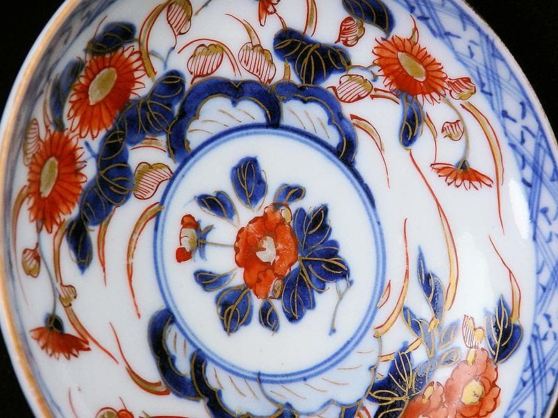 古伊万里　色絵　元禄写　菊に牡丹の図　４寸皿　５枚　 A081AS-MMv