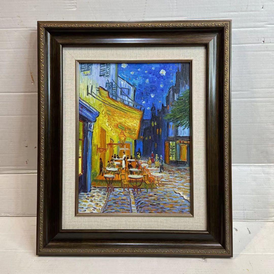 ゴッホ模写 油絵額縁付き 30×40cm名画インテリア 絵画 カフェテラスの夜