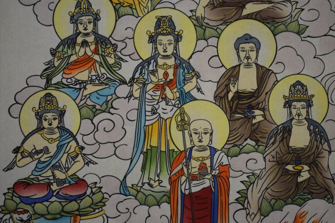 真作/大阪十三仏霊場図/桐共箱付/布袋屋掛軸HG-707