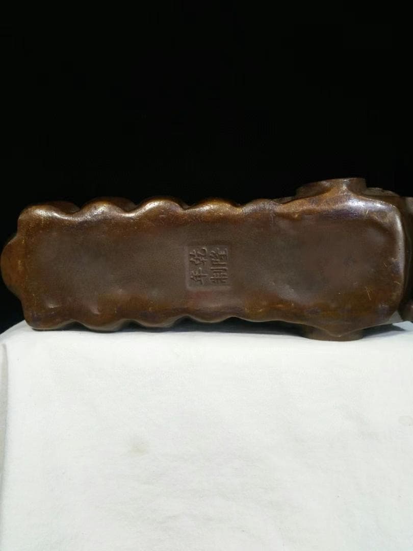 中国古美術品·旧蔵純銅器·一路生财·细密彫·純手作り·高浮彫·文房置物·風水開運