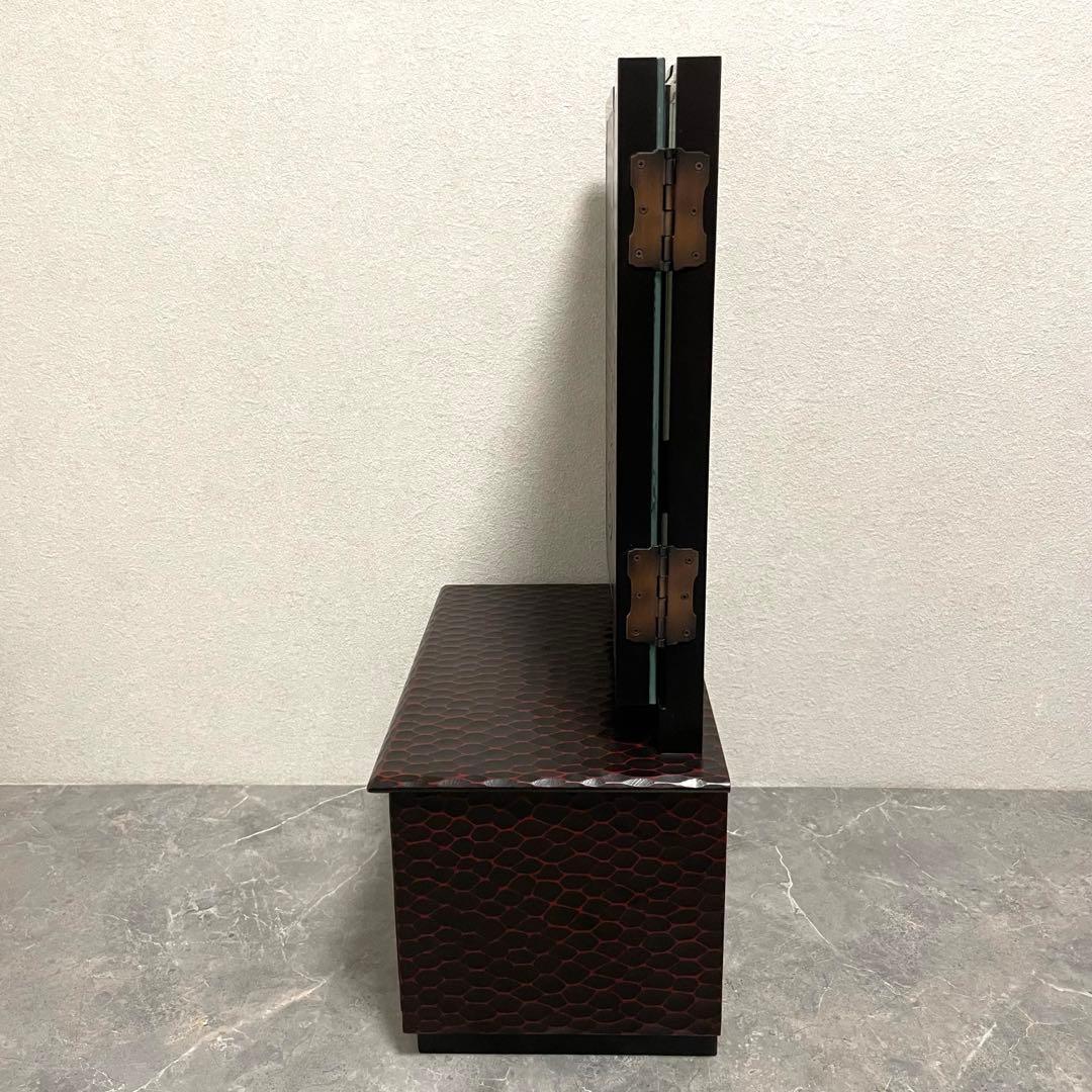 鎌倉彫 鏡台 三面鏡 木製 彫刻 牡丹花 昭和レトロ 和風 ドレッサー