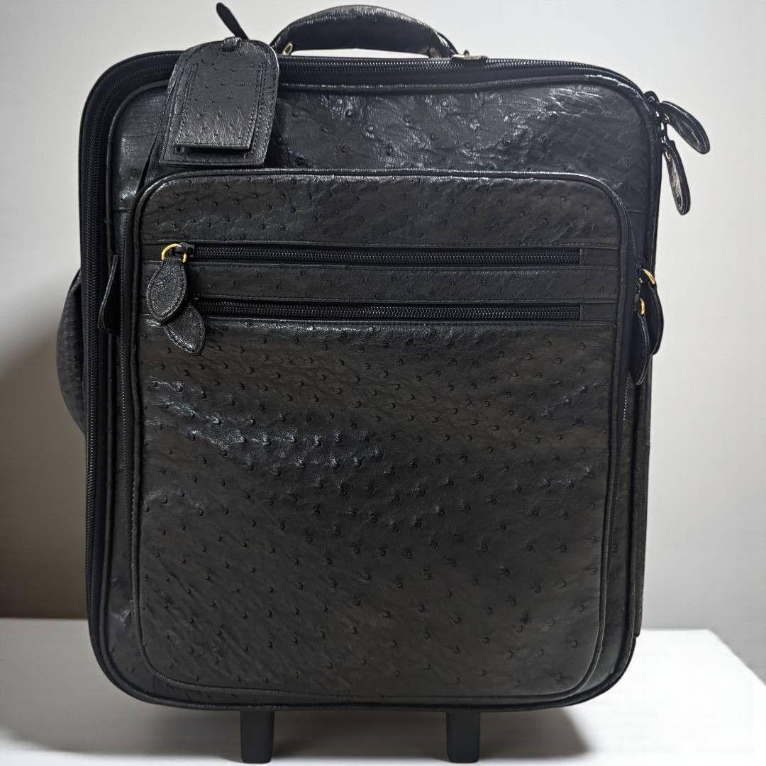 【JRA認定・希少】オーストリッチ キャリーケース 高級レザー 黒 ビジネス