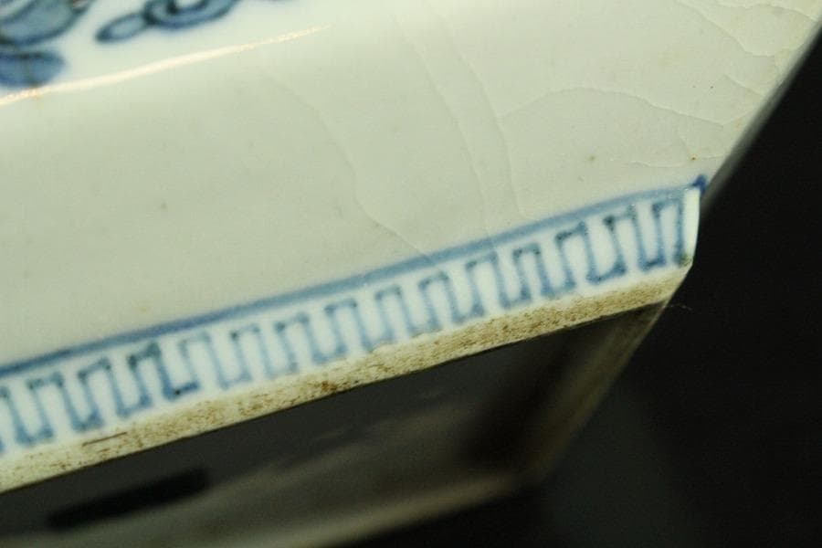 古九谷 四方 皿 六客 時代物(K-XA844)