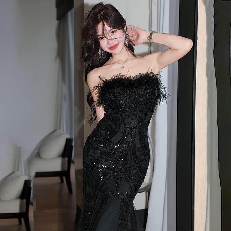 イブニングドレス　パーティードレス　スパンコール　カラーブラック　サイズXL