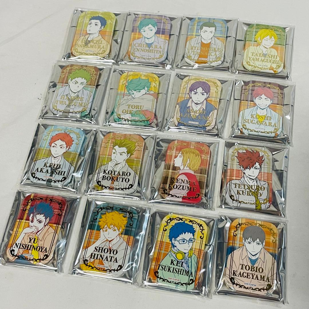 ハイキュー　未開封品　スクエア缶　バッジセット　オフショット×カラー第一弾