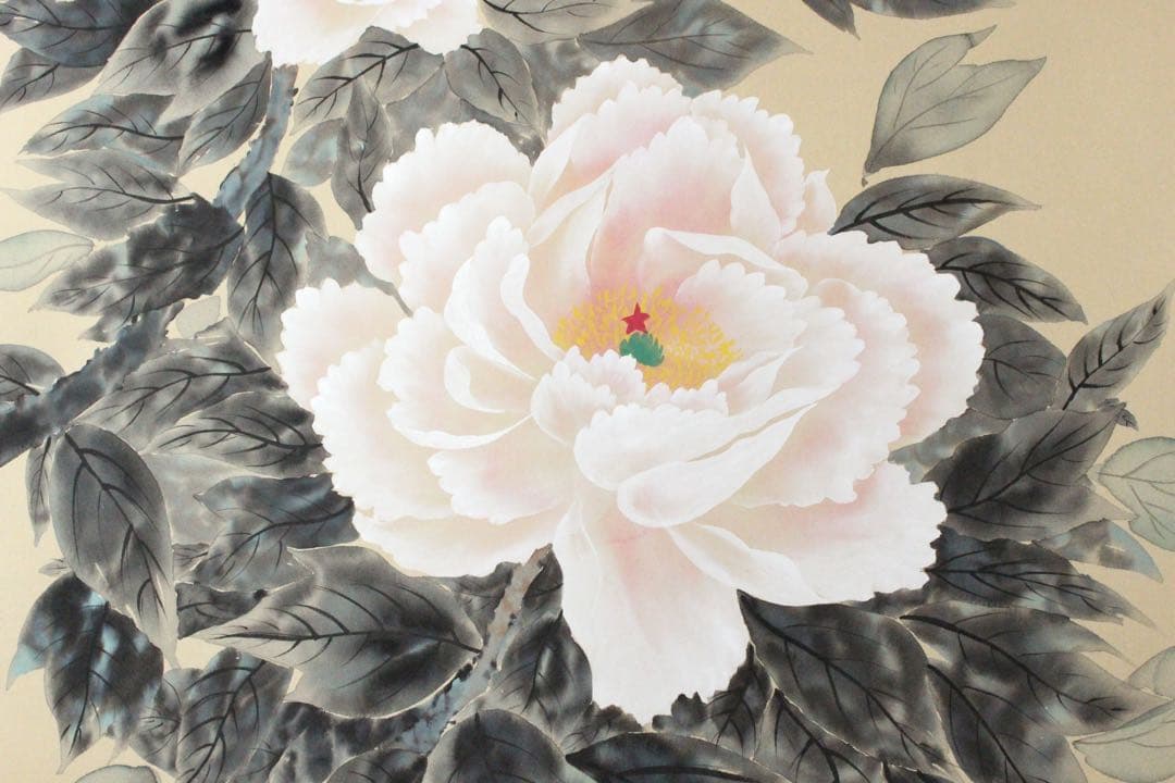 No5207 掛軸　稲垣伯堂　牡丹図　着色絹本　日本画　古画　古美術　送料無料