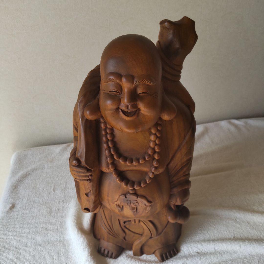 美品 布袋様 35㎝ 3㎏ 芯材上等品の木彫り 布袋尊 蔵出し