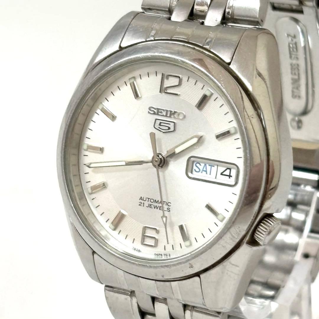 美品 稼働✨SEIKO 5・自動巻き 裏スケ 3針 デイデイト シルバー