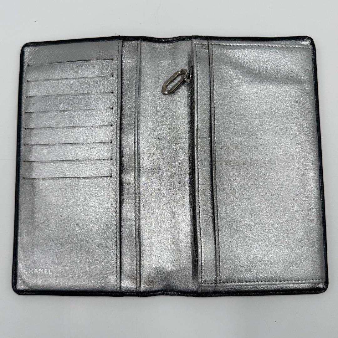 CHANEL シャネル マドモアゼル レザー 2つ折り 長財布 黒 シルバー