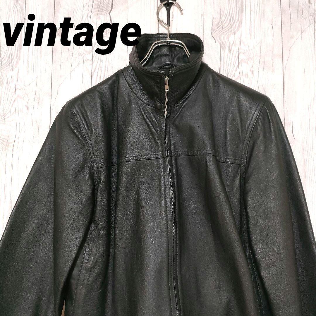 ヴィンテージ レザージャケット シングル ライダース 本革 豚革 ブラック L