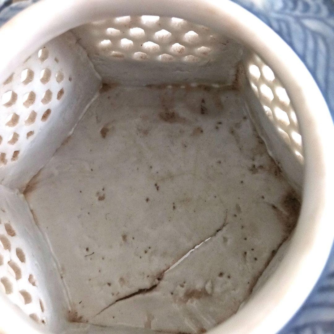 古伊万里　染付六角透かし盃台