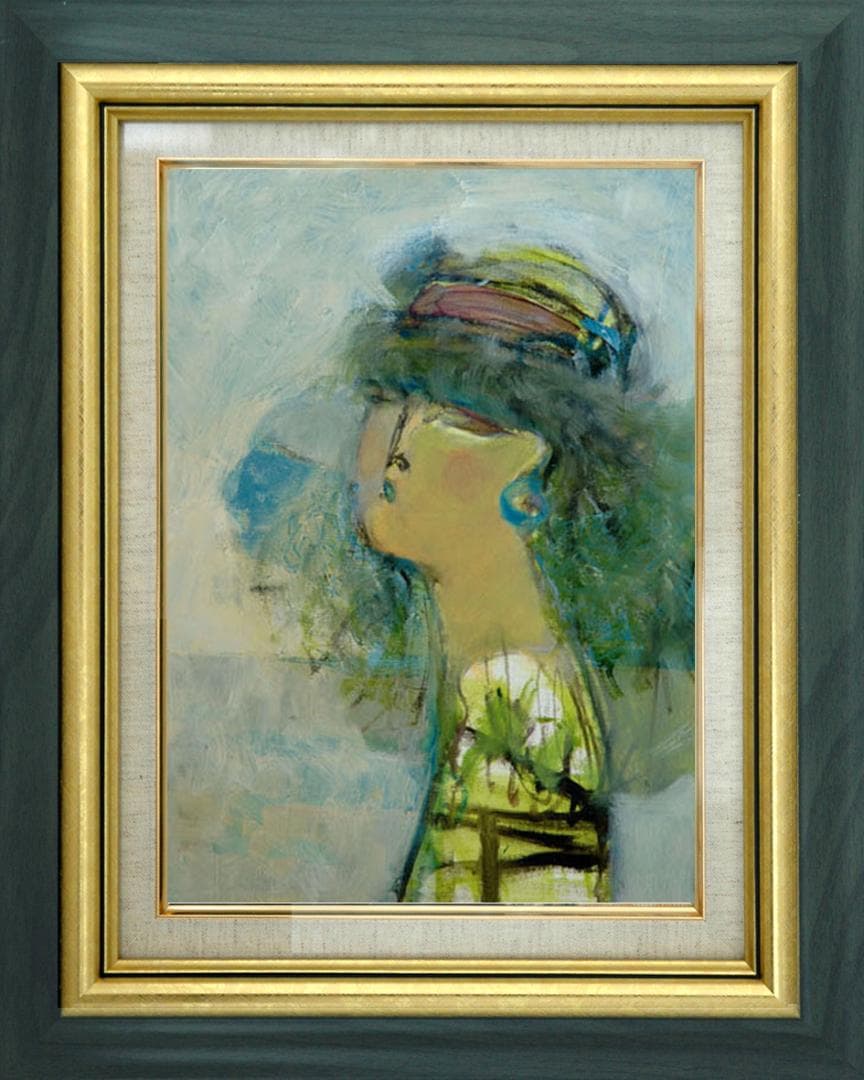油絵 絵 絵画インテリア 額付(青緑＋金色の枠) F4-052113 人物 女性