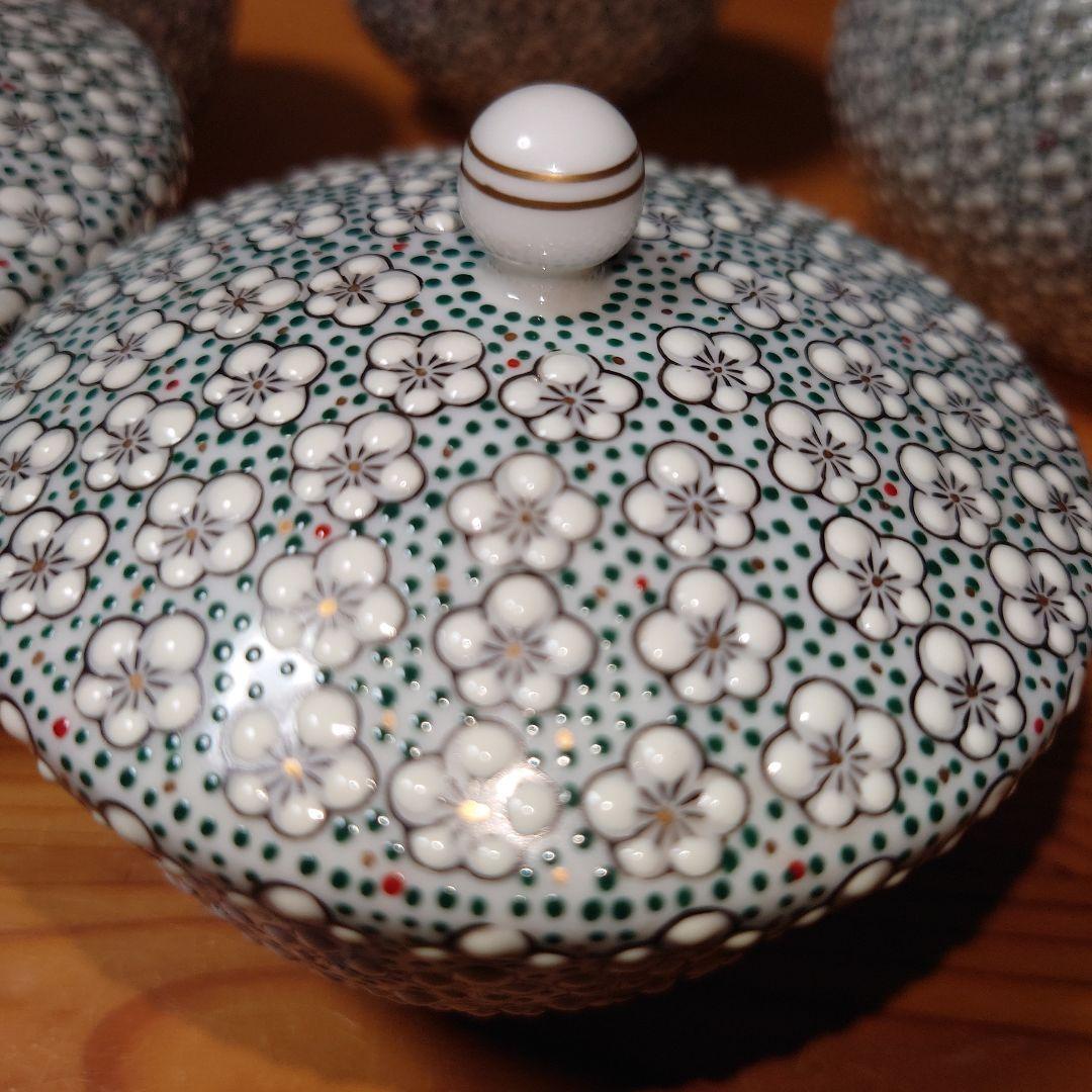 雅秀作 浦川雅秀 有田焼 玉彩 梅詰 茶器揃 急須 蓋付湯呑 4客 計 5点