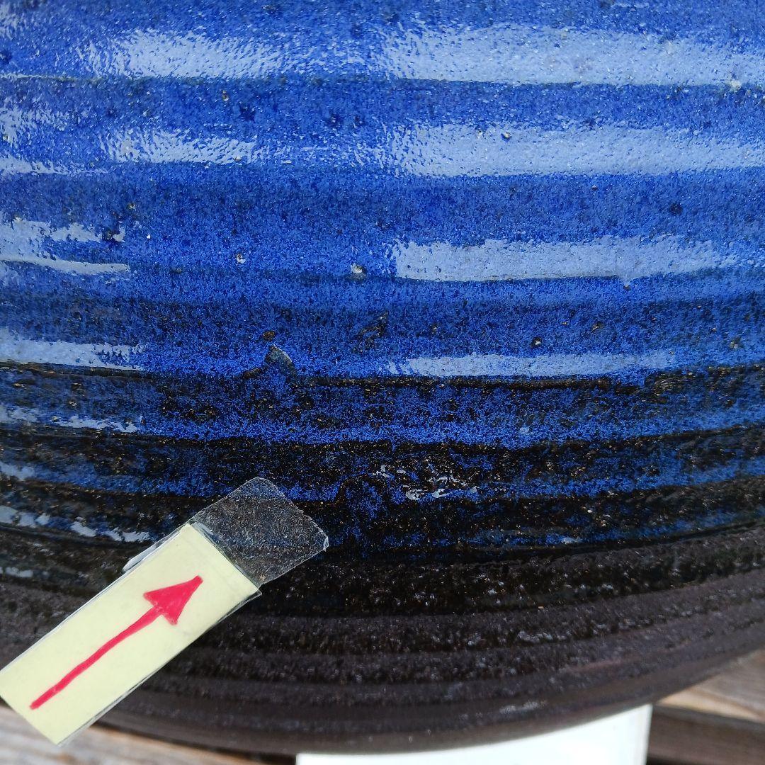 新品　∅50　陶器　睡蓮鉢　特大　難有　メダカ鉢　手造り　青＆緑色　高級　LLB