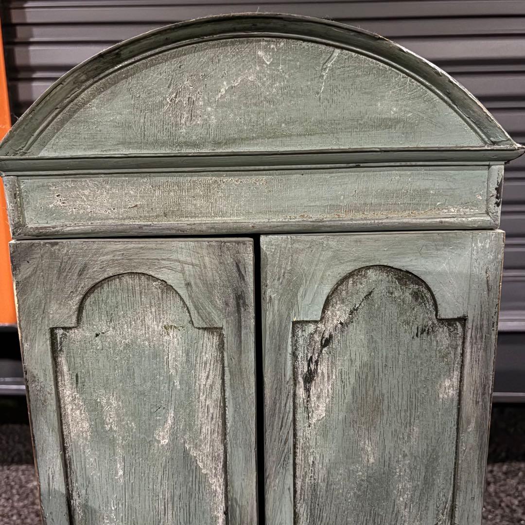 【シャビーシック】アンティーク風 キャビネット グリーン 小型収納家具