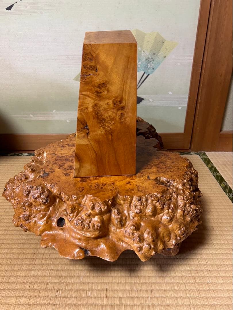 瘤花台　王将　置き物　天然木