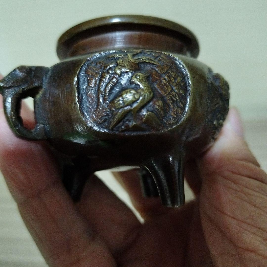 古銅器象香炉 アンティーク 年代物 2点 台座付き