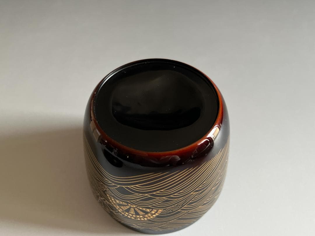 蒔絵師　岡本康光　波車蒔絵　竹大棗　茶道具　薄茶器