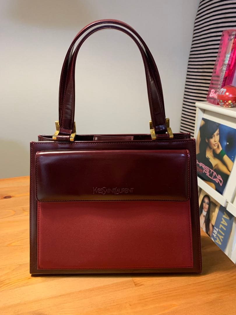美品 イヴ サンローラン ヴィンテージ YSL バーガンディ レザー