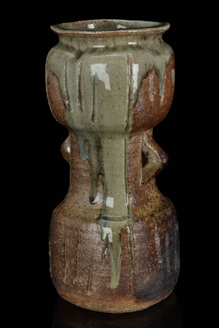 【三浦竹軒】 倣古伊賀窯 耳付花瓶 花入 花器 共箱付 在銘 古美術品 骨董品