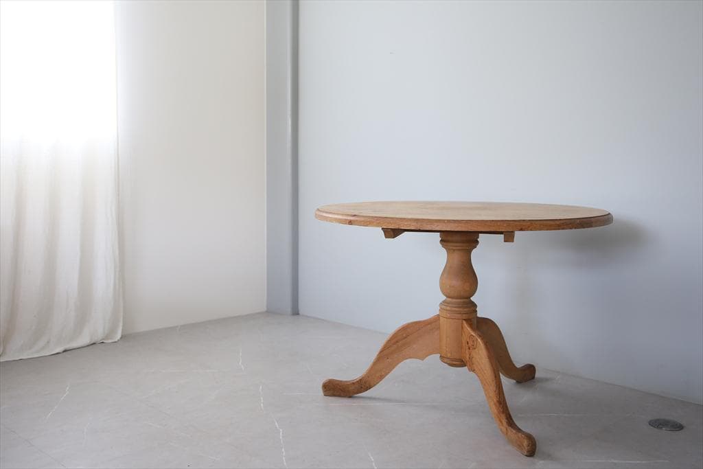 英国アンティーク木製ラウンドダイニングテーブル/円形机/パイン材(88-19)