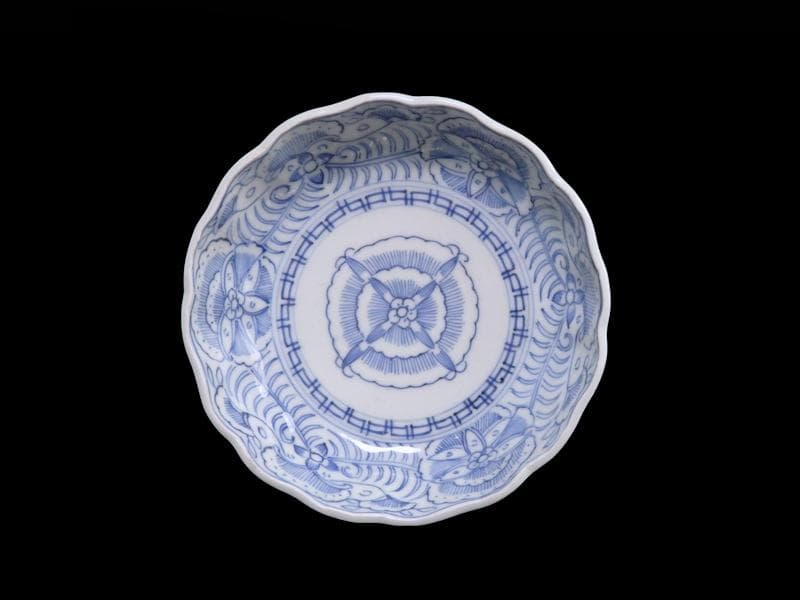 古伊万里　線描き　クルス紋に花の図　膾皿　３客　D505AS-CZp