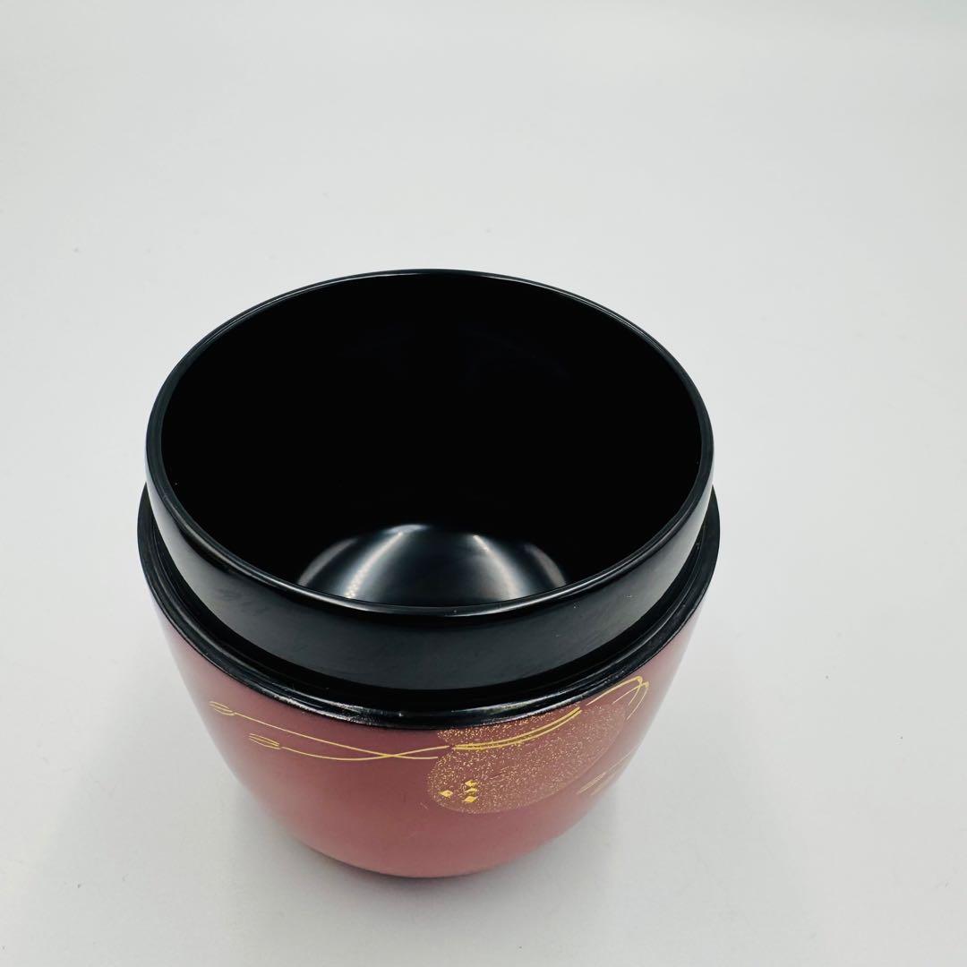 【宮田宗景　朱塗　六瓢蒔絵　中棗　茶道具　共箱】骨董　アンティーク　インテリア