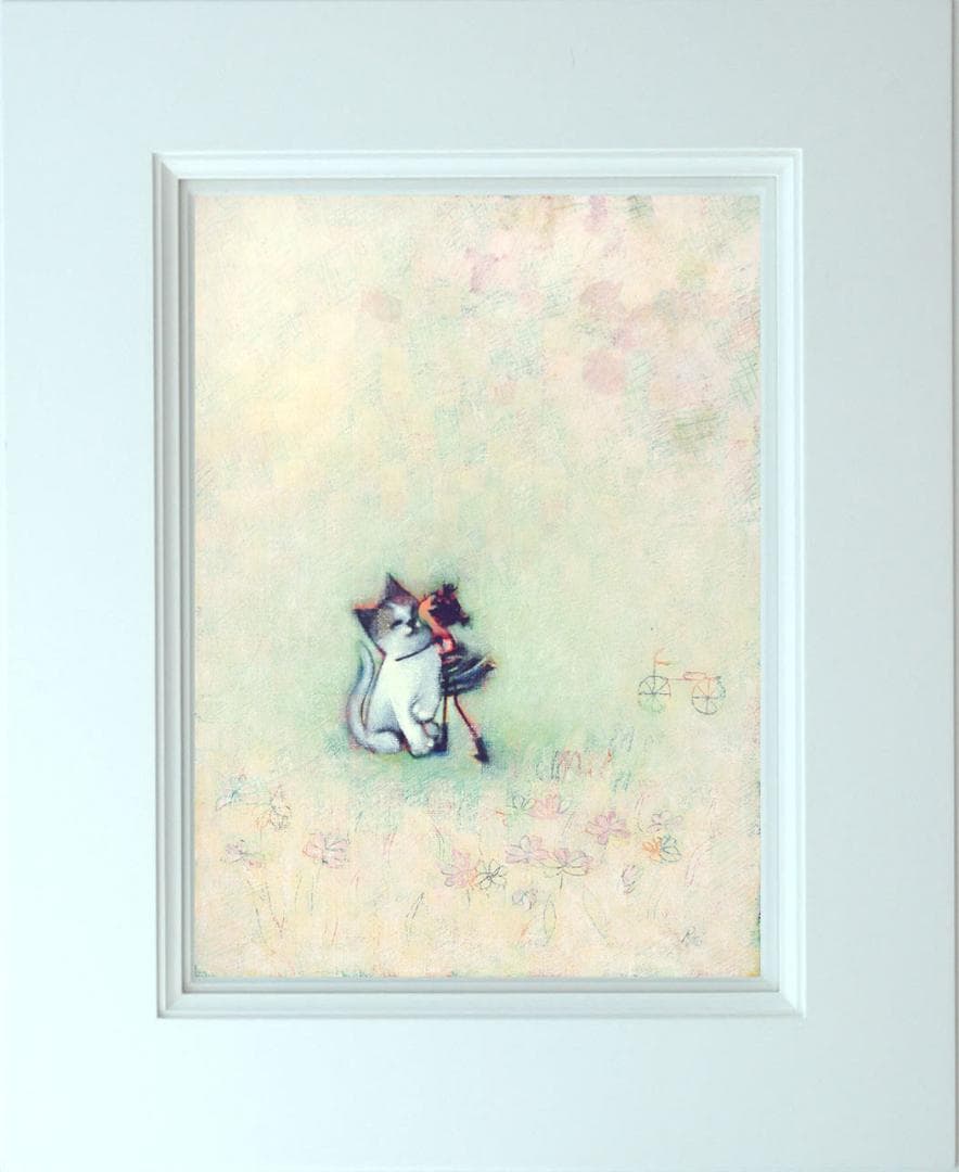 油絵 菅家令子 絵 絵画 インテリア額付(白) F3-051621 子猫と女の子
