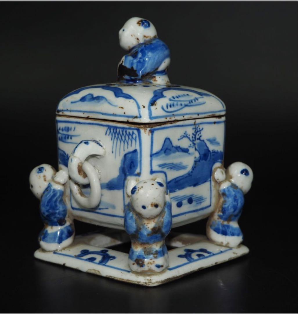 送料無料　『大明成化年製』銘　五童戯亀文香炉