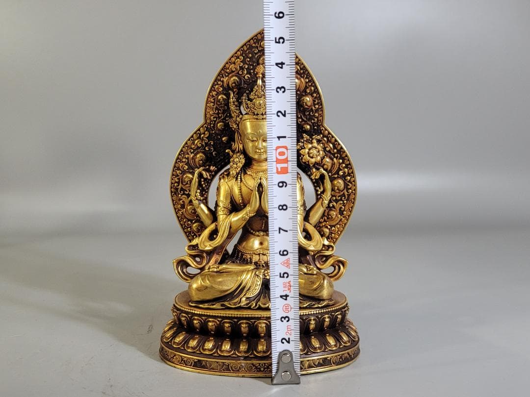 仏教古美術 古銅塗金彫刻 四臂観音仏像 明永楽年施款 古寺買取 唐物 中国美術