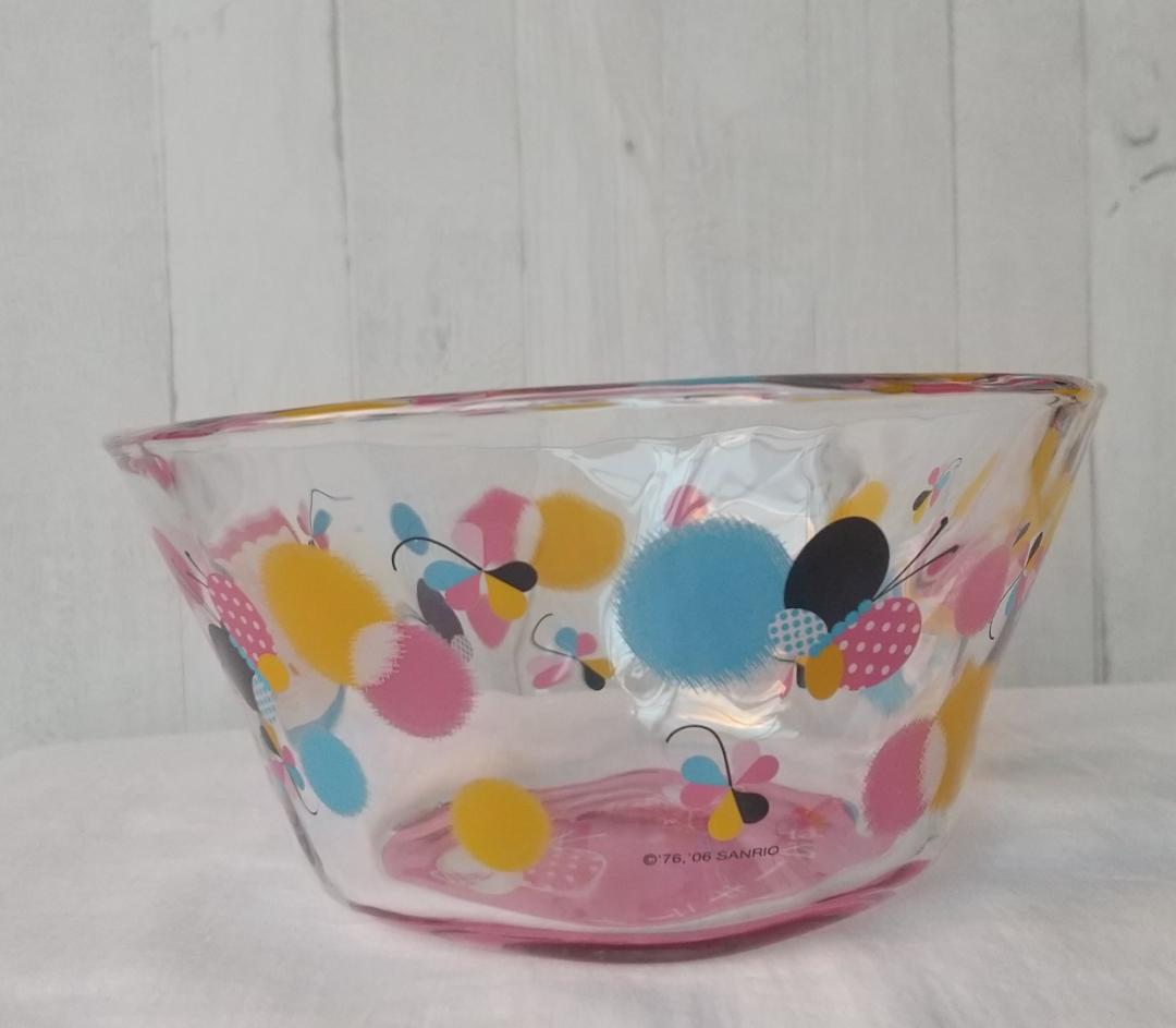 キティ　デザートグラス　ガラスボウル　皿　食器　蝶　クローバー　箸スプーン付き