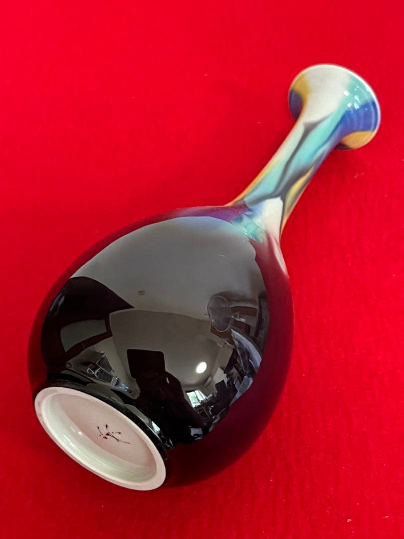 柳雨軒 三代 人間国宝 徳田八十吉  (正彦銘)彩釉 花入 管理T196