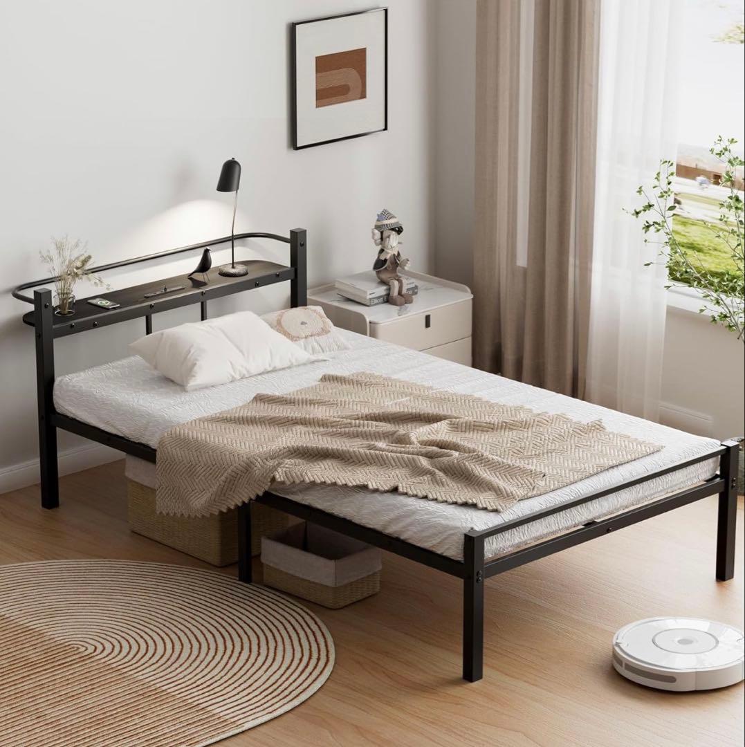 ベッドフレーム シングル ベッド 宮棚 2口コンセント 耐荷重300k