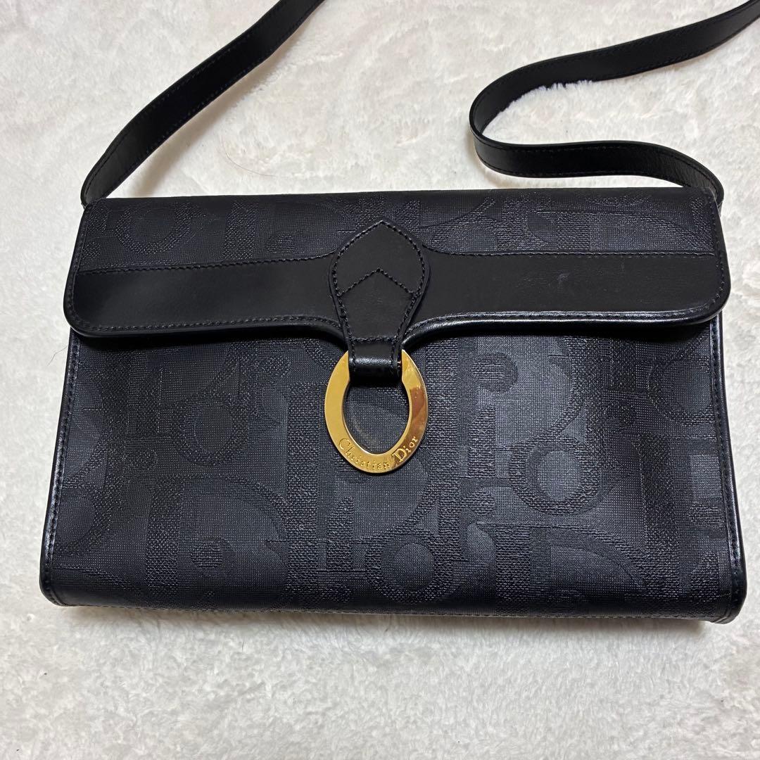 美品　クリスチャンディオール　トロッター　ショルダーバッグ　ブラック　レザー