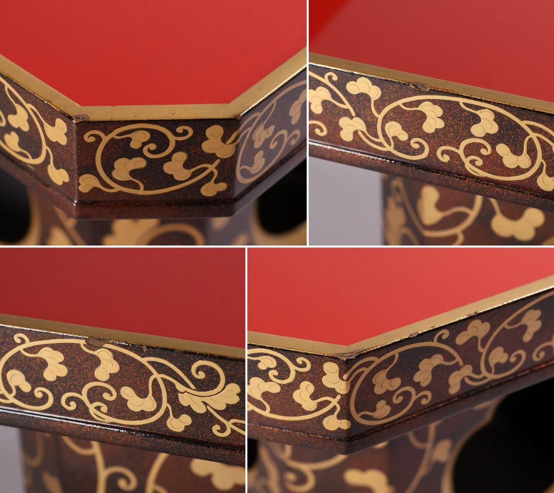 唐草蒔絵 三宝 高25.5cm 木製 朱塗 三宝台 金蒔絵 仏具【MA685】