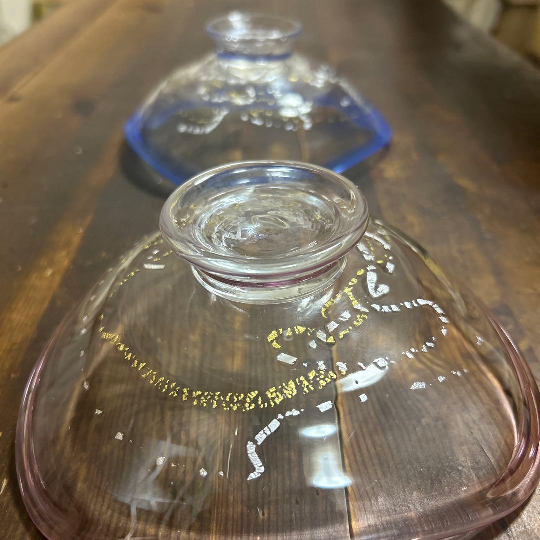 作家　ガラス作家　脚付皿　金彩銀彩　吹きガラス　刻印あり　作家物