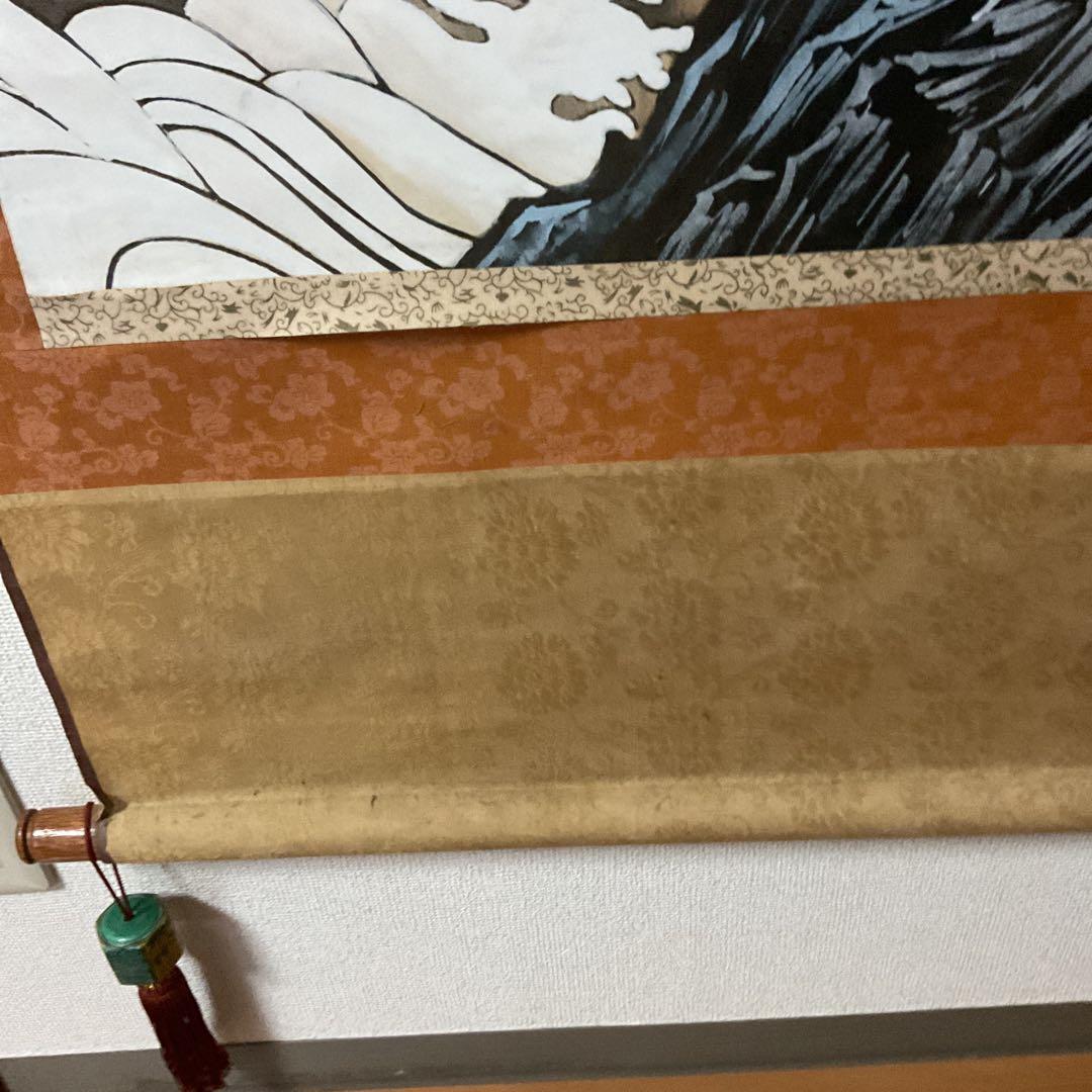 作者不詳 無落款 守護龍之図 絹本彩色画 軸先木