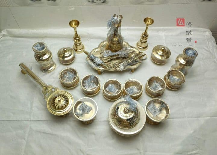 【修縁堂】真言宗法具 法器 21点セット密教 一面器寺院用仏具 チベット真鍮製