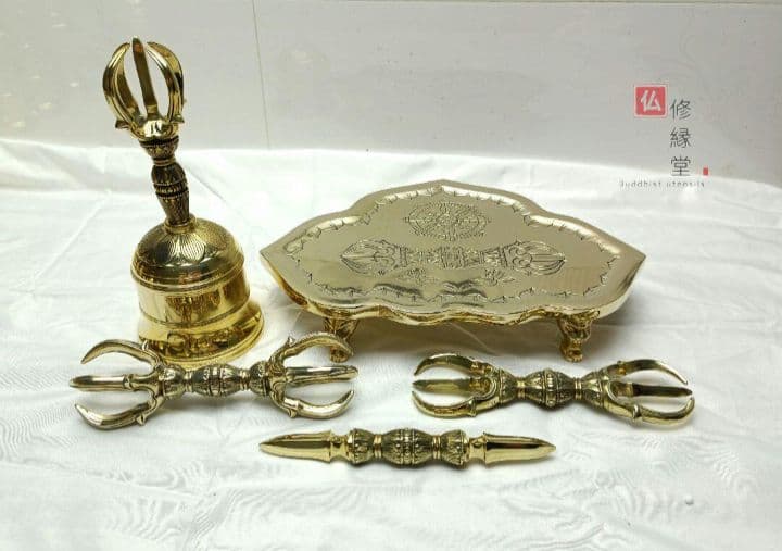 【修縁堂】真言宗法具 法器 21点セット密教 一面器寺院用仏具 チベット真鍮製