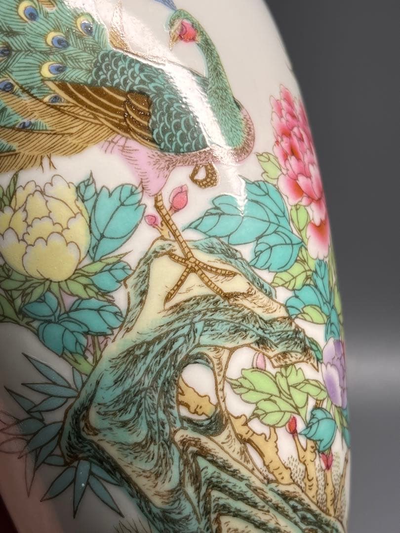 中国古美術　江西景徳鎮　花瓶　花立　インテリア　手描き　美品　陶芸　高さ25cm