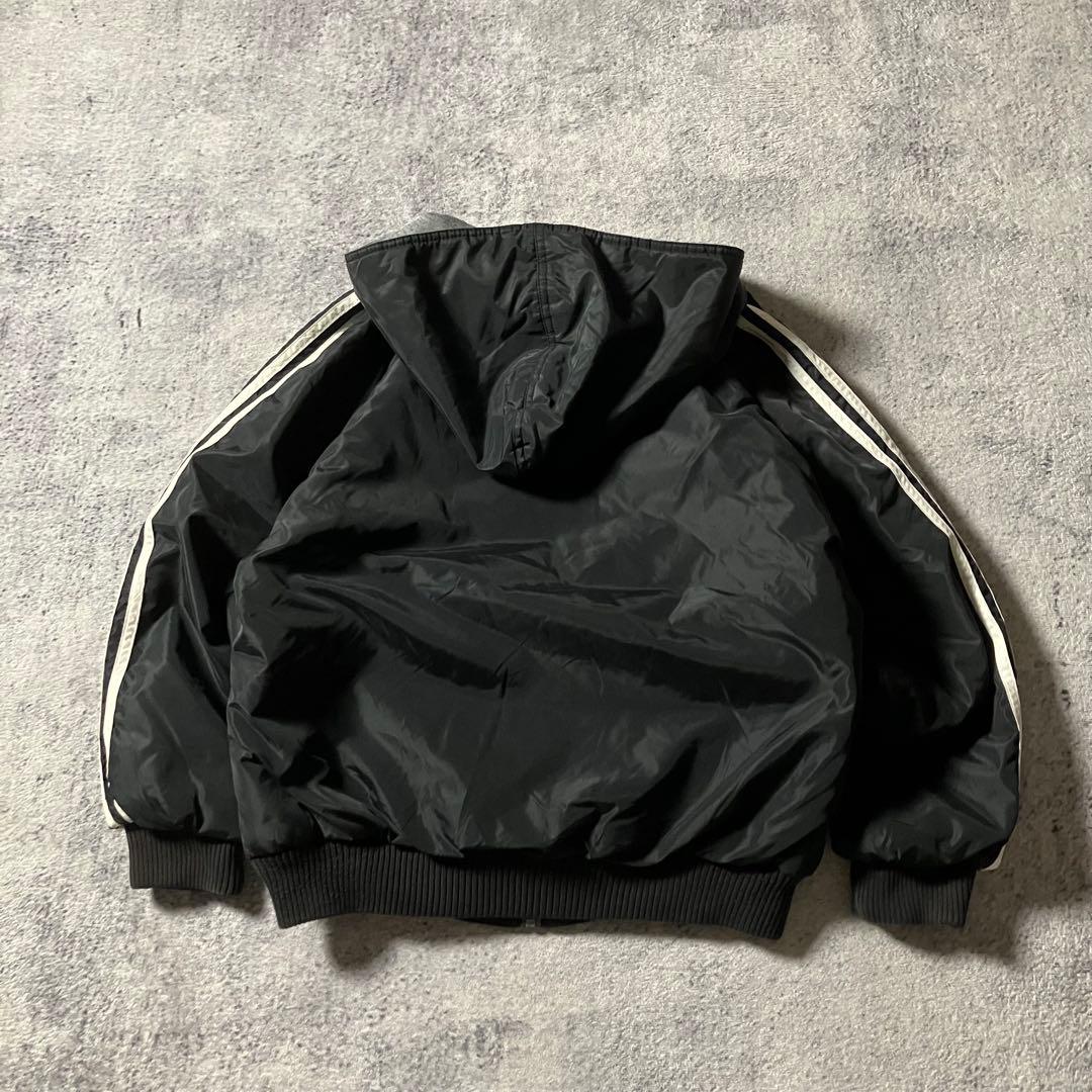 00sadidasリバーシブル刺繍ナイロンスウェットパーカーパフォーマンスロゴ黒