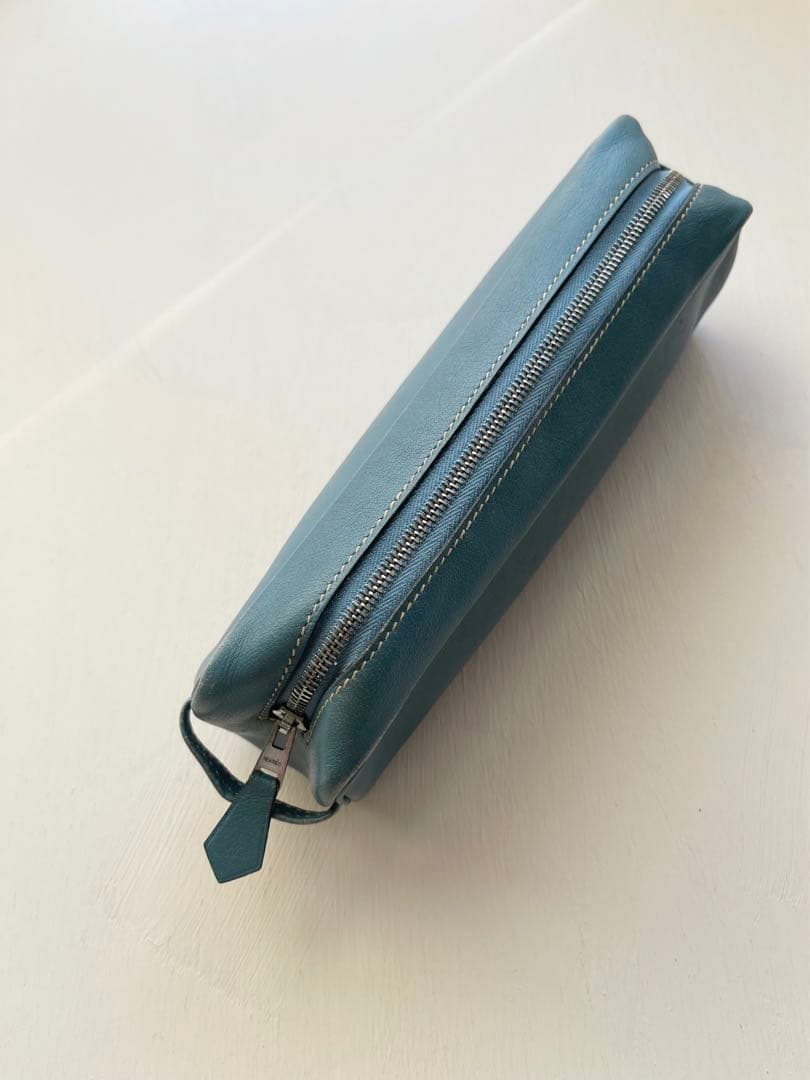 HERMES エルメス レザー ペンケース ポーチ ブルー系 シルバー金具