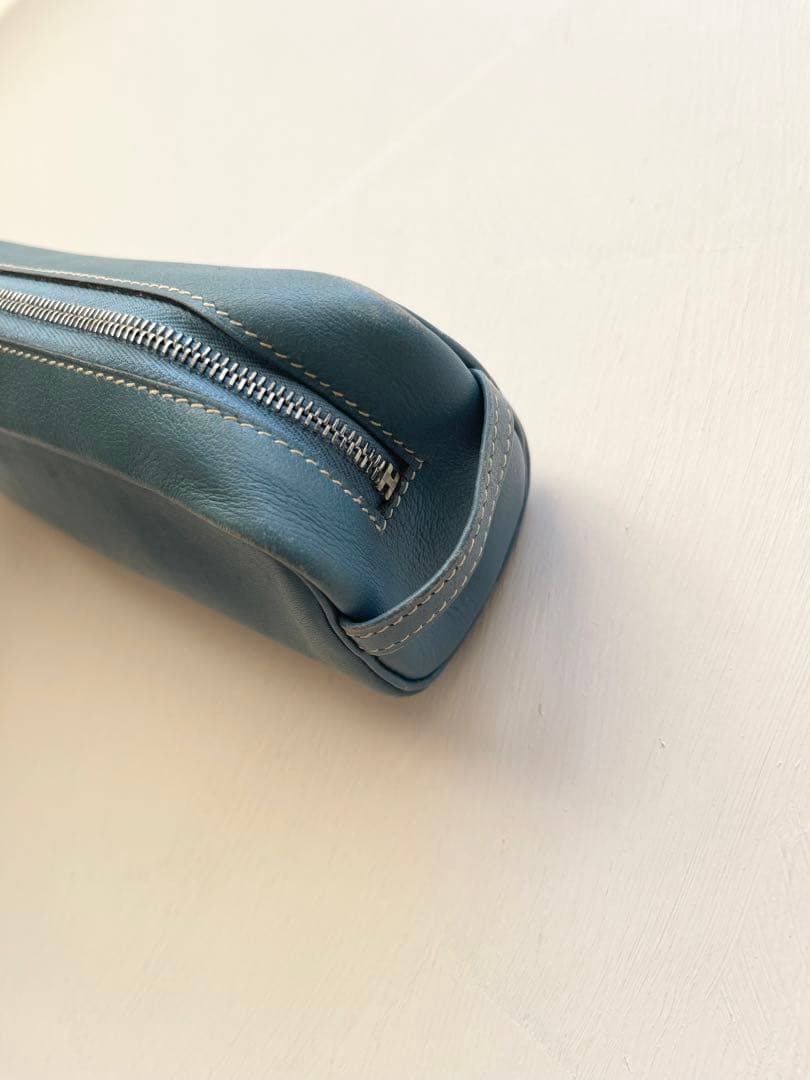 HERMES エルメス レザー ペンケース ポーチ ブルー系 シルバー金具