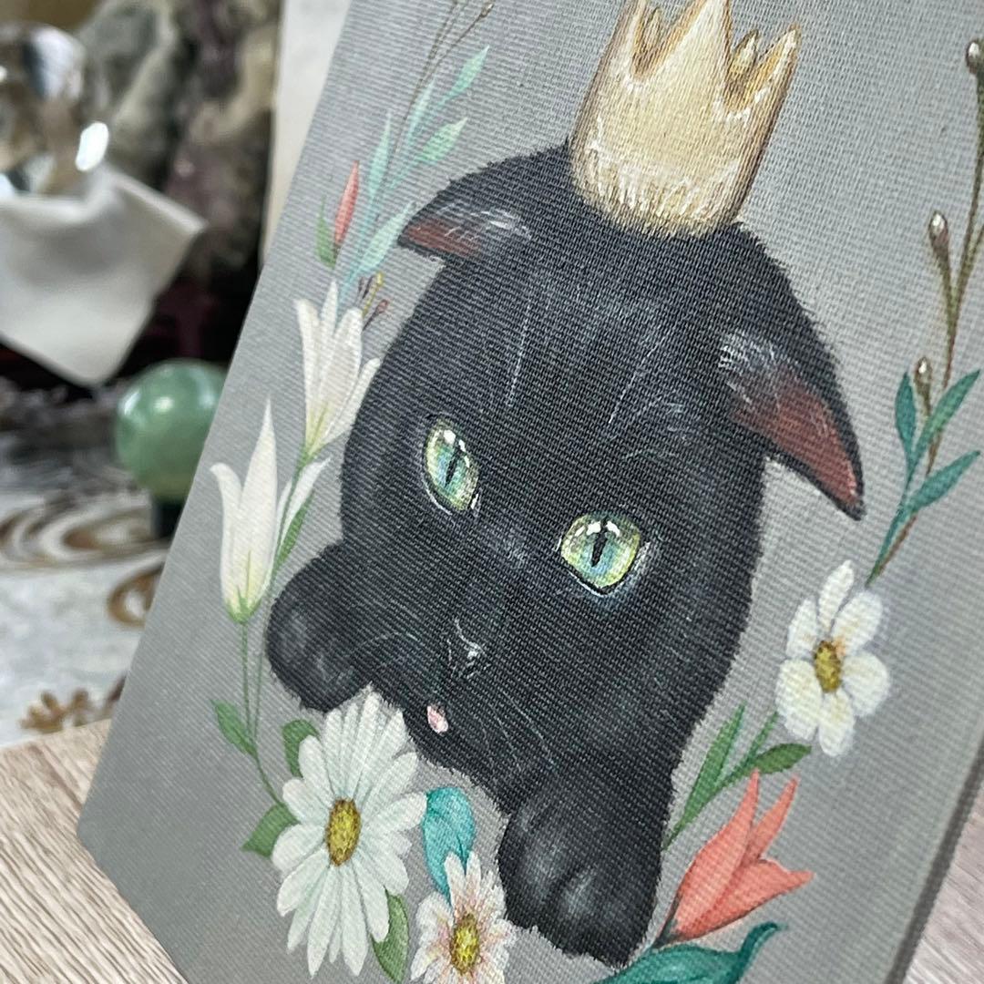 黒猫　愛猫の誕生日　アクリル画　開運絵画