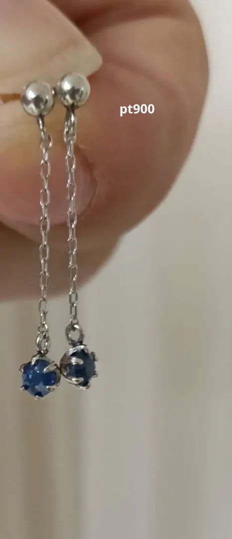 PT900 青いストーン チェーンピアス
